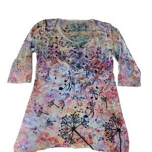 Artisans The Art of Apparel Women’s Tunic Top L Music Notes Floral 3/4 Sleeve
